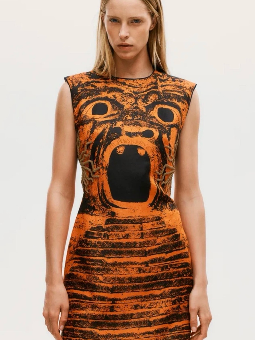 H&M Studio Collection Embellished Cut-out Mini Dress (Orange/Black)